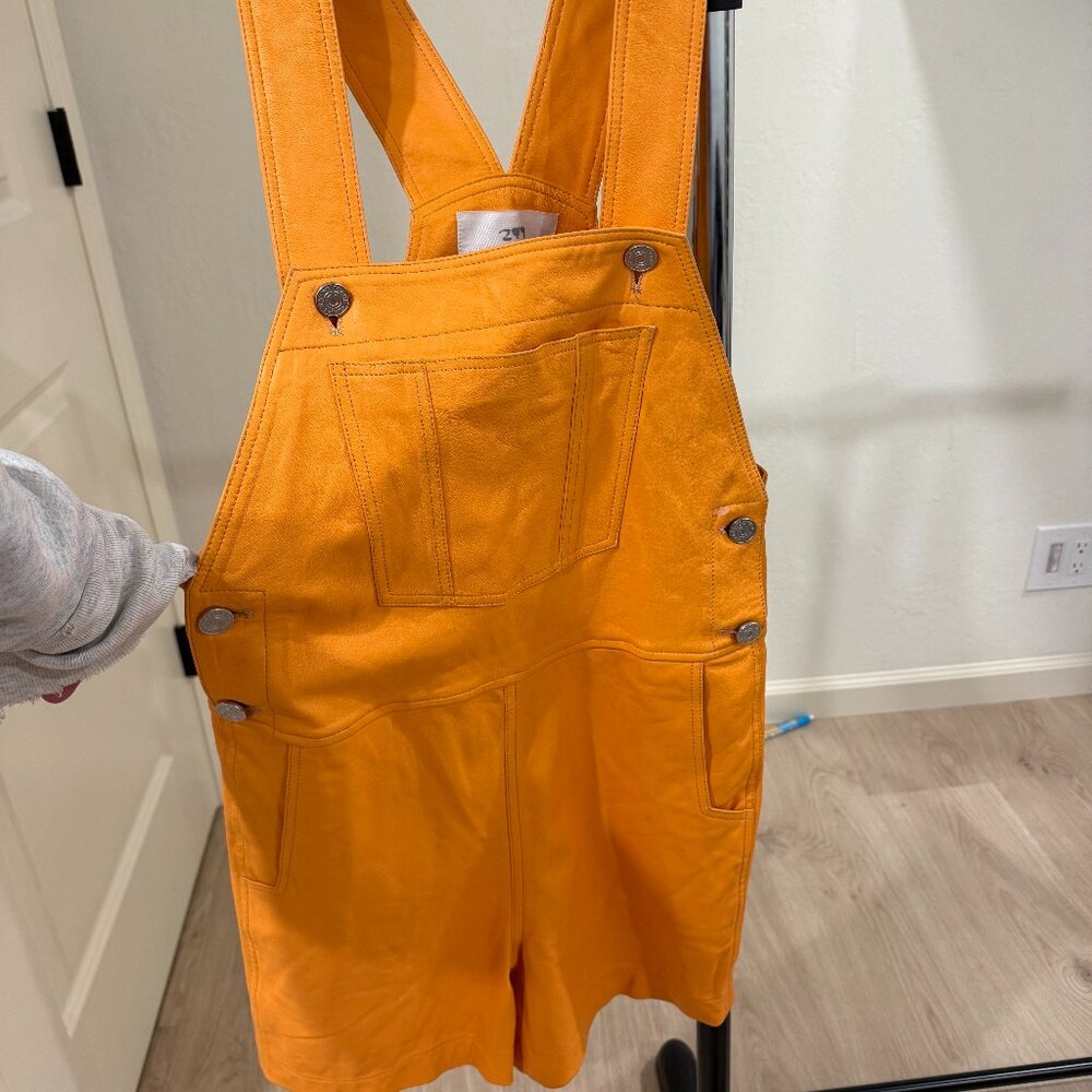Frame Leather Kumquat Overall Shorts